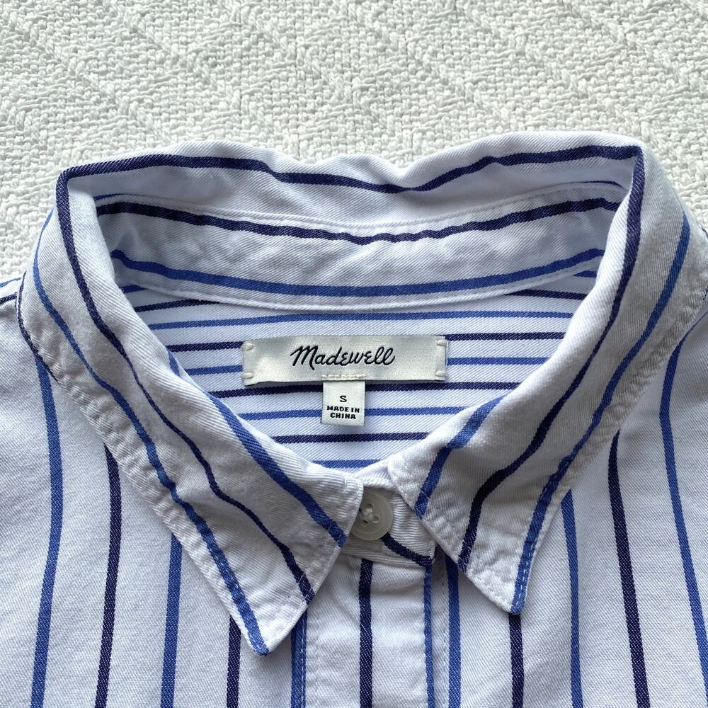 Madewell Classic Ex-Boyfriend Shirt Blue & White Mixed Stripe Button Down Small - Picture 6 of 8